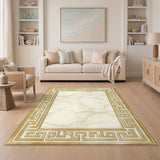 Gold and Silver Gold Greek Key Marble Area Rug