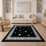 Black White Heritage Tribal Motif Rug