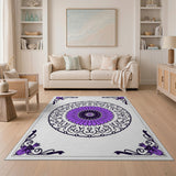Purple Mandala Floral Area Rug with Ornate Corners