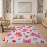 Cute Pink Kawaii Cats Paw Prints Area Rug