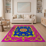 Multi-color and Patterns Vibrant Pink Blue Mandala Persian Area Rug