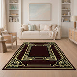 Art Deco Gold Geometric Red Area Rug