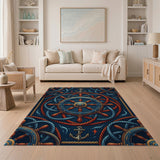 Nautical Ship Wheel Anchor Area Rug