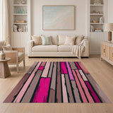 Vibrant Pink Distressed Wood Plank Rug