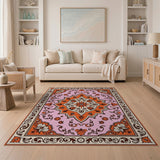 Vibrant Orange Pink Persian Medallion Rug