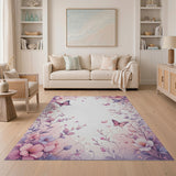 Vintage Pink Floral Butterflies Rug