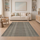 Distressed Brown Tan Striped Woven Area Rug