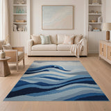 Geometric Ocean Waves Blue Area Rug