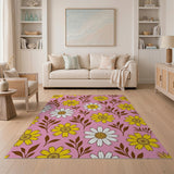 Playful Pink Daisy Floral Area Rug