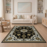 Traditional Persian Gold and Silver Ornate Black Gold Persian Medallion Rug