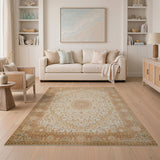 Ivory Gold Medallion Traditional Persian Rug