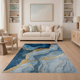 Blue Agate Marble Gold Vein Abstract Area Rug