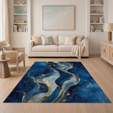 Abstract Navy Blue Gold Wave Area Rug