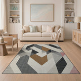Multi-color and Patterns Modern Geometric Abstract Area Rug in Grey Rust