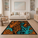 Orange Teal Coral Reef Sea Life Area Rug