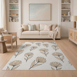Delicate Beige Floral Line Art Area Rug