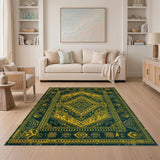Teal Green Gold Heritage Tribal Area Rug
