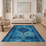 Distressed Blue Teal Southwestern Area Rug