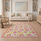 Pink Yellow Blossom Floral Vintage Rug