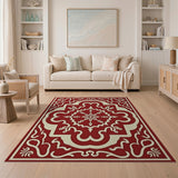 Elegant Red Persian Area Rug with Ornate Cream Border