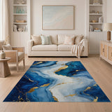 Luxe Blue Gold Fluid Agate Area Rug