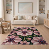 Vintage Pink Anemone Floral Area Rug