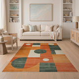 Orange Geometric Modern Vibrant Orange Geometric Abstract Area Rug