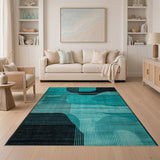 Modern Teal Geometric Abstract Area Rug