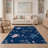 Blue Sea Turtle Coastal Washable Area Rug