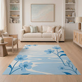 Serene Blue Cherry Blossom Wavy River Rug