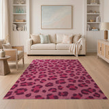 Wild Pink Leopard Shag Area Rug