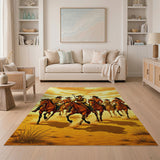 Western Cowboys Galloping Desert Sunset Area Rug