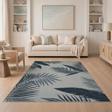 Coastal Beach Grey Palm Frond Coastal Area Rug
