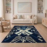 Navy Lacrosse Sticks Volleyballs Geometric Rug