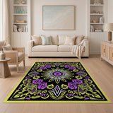 Vibrant Purple Yellow Floral Mandala Rug