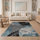 Fractured Teal Geometric Modern Area Rug