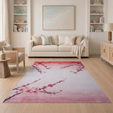 Washable Pink Cherry Blossom Floral Area Rug - Low Pile & Non-Slip
