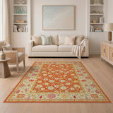 Vibrant Orange Daisy Floral Orange Area Rug