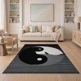 Yin-Yang Cat Silhouette Black White Area Rug