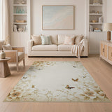Vintage Beige Floral Butterfly Area Rug