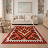 Red Southwestern Bold Red Southwestern Geometric Area Rug