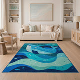 Playful Cartoon Blue Whale Ocean Area Rug