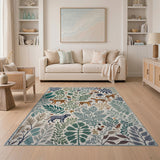 Jungle Leopard Teal Leaf Area Rug