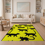 Kids Cartoon Playful Black Cats Yellow Area Rug