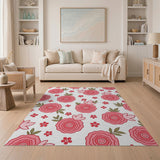 Whimsical Pink Roses Floral Area Rug