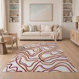 Wavy Red and Tan Abstract Area Rug
