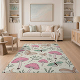 Whimsical Pink Mushroom Butterfly Area Rug