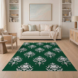 Emerald Green Damask Floral Area Rug