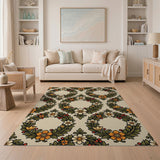 Ornate Floral Wreath Area Rug