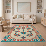 Teal Coral Floral Persian Area Rug